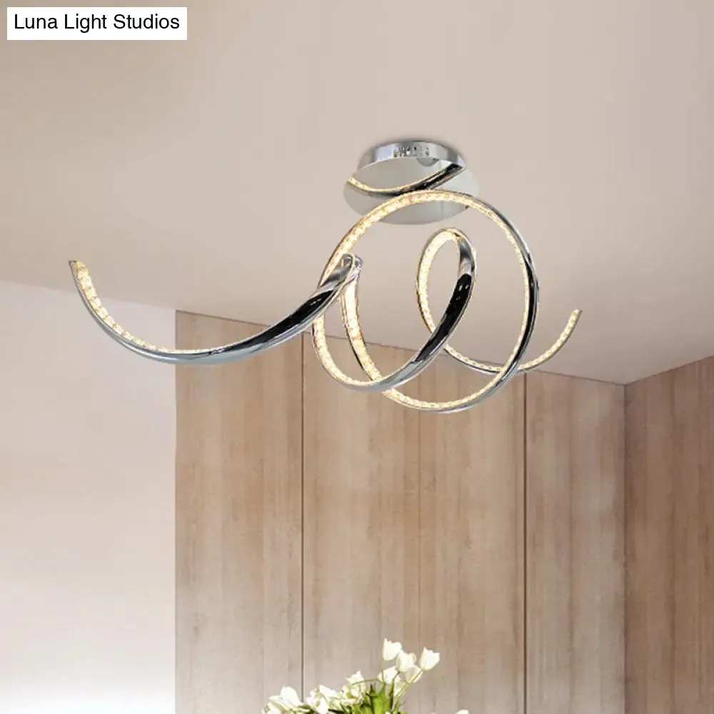 Chrome LED Ceiling Fixture with Crystal Twist Design and Dual Lighting (Warm/White)