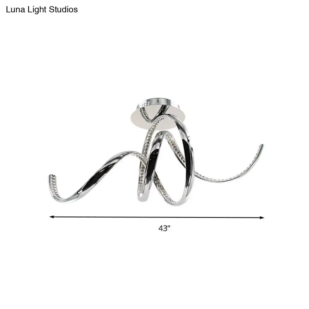 Chrome LED Ceiling Fixture with Crystal Twist Design and Dual Lighting (Warm/White)