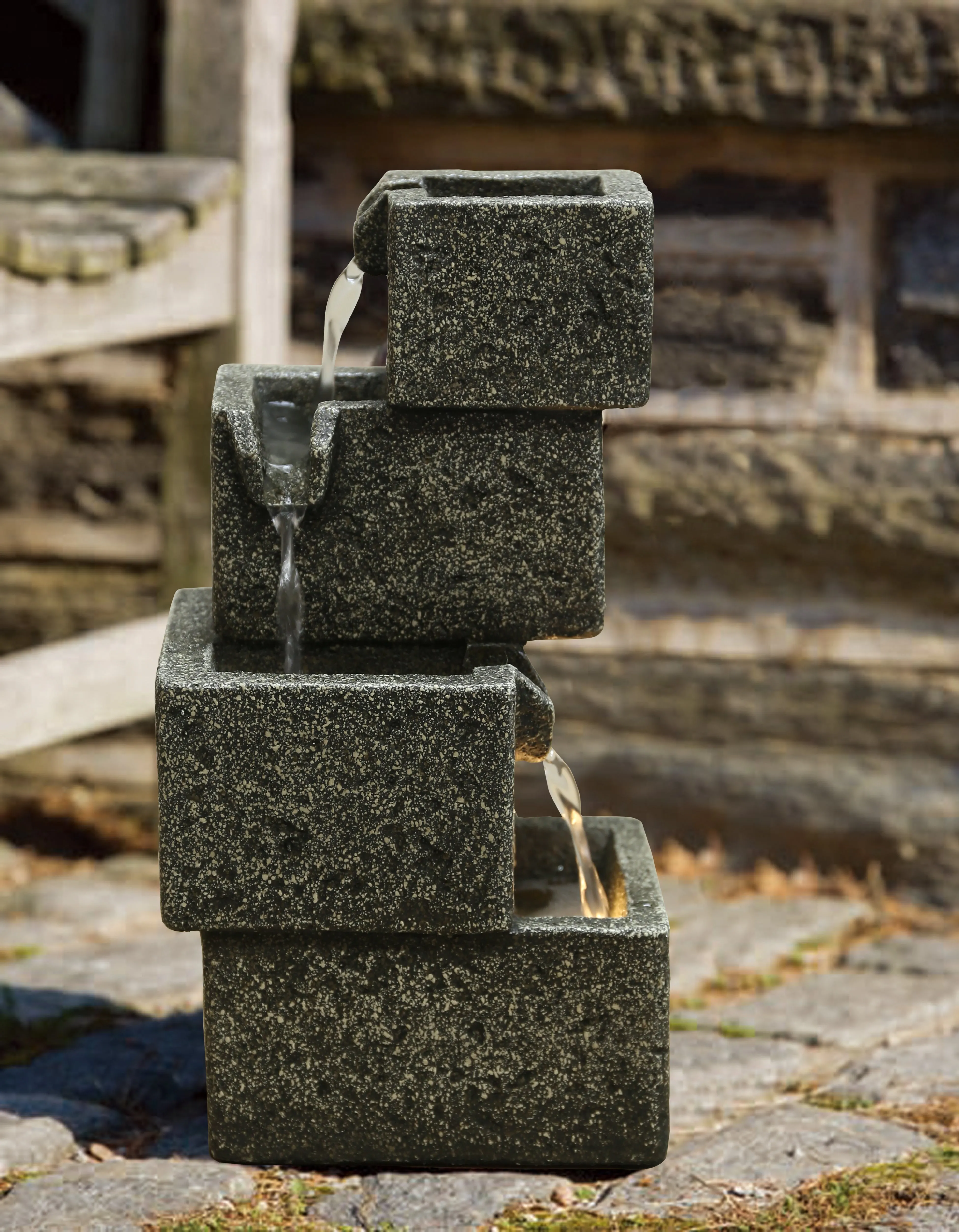 Concrete Crates Fountain With  Warm White Led Lights
