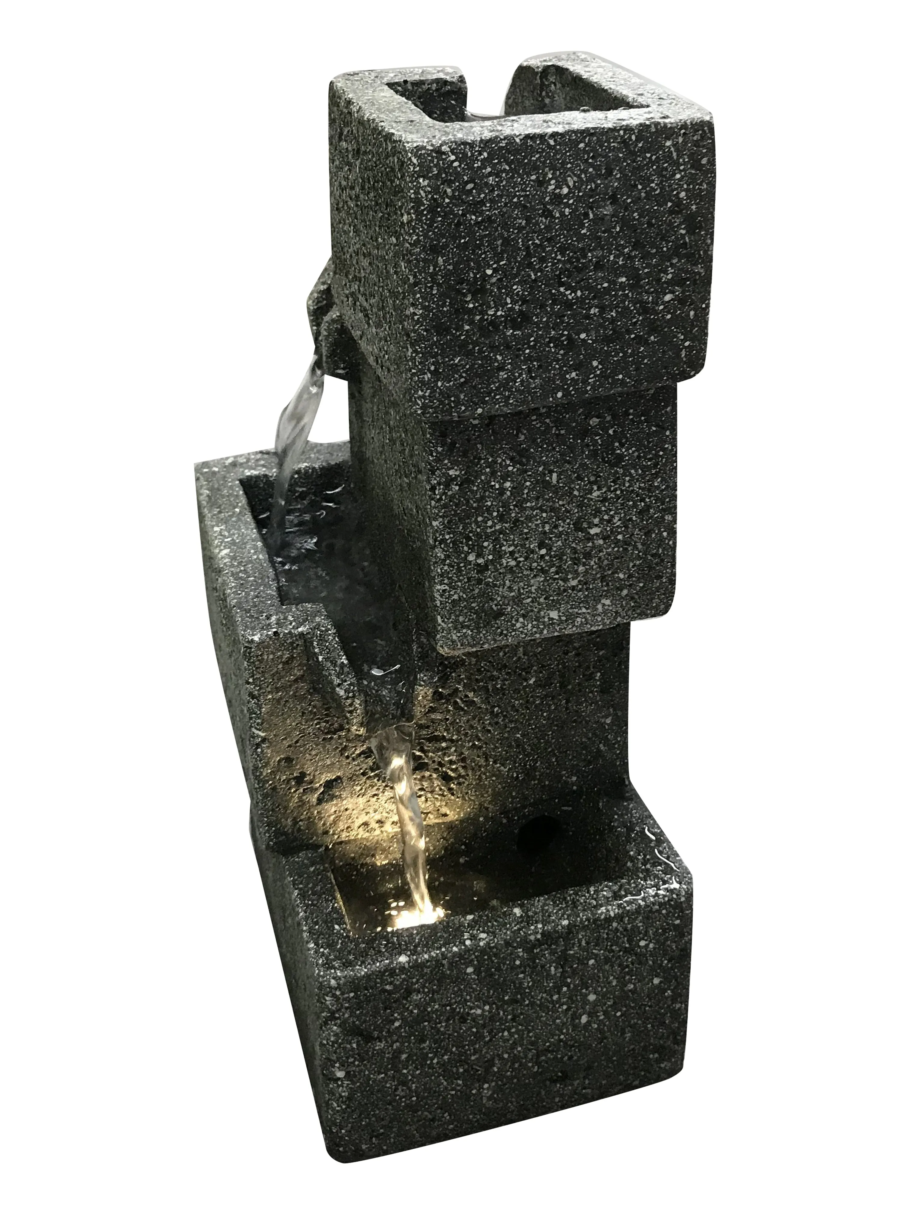 Concrete Crates Fountain With  Warm White Led Lights
