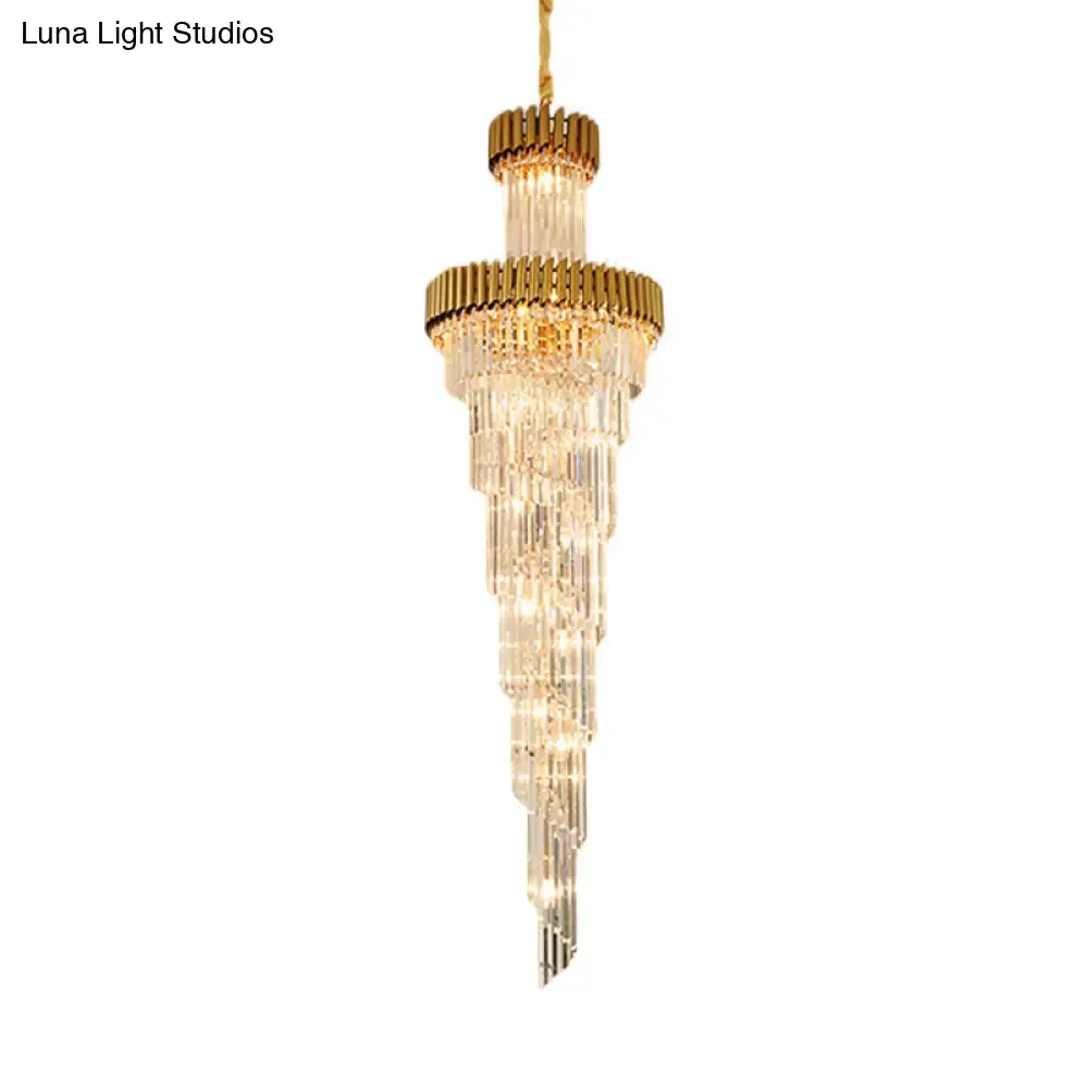 Contemporary 14-Light Spiral Crystal Prism Chandelier, Black/Brass, Perfect for Banquet Halls