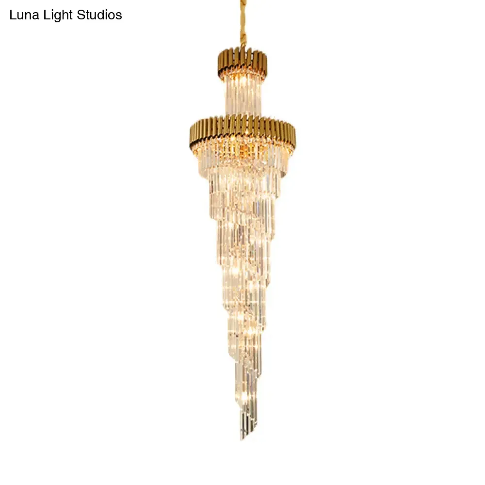 Contemporary 14-Light Spiral Crystal Prism Chandelier, Black/Brass, Perfect for Banquet Halls