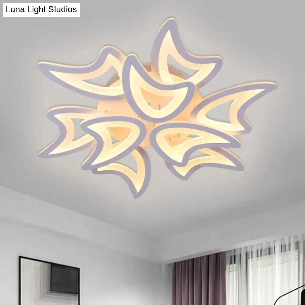 Contemporary Ceiling Lamp with LED Leaves, Acrylic Shade, and Multiple Light Options