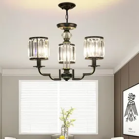 Contemporary Crystal Chandelier: Black Cylinder Pendant Light with Adjustable Chain - 3/6 Lights