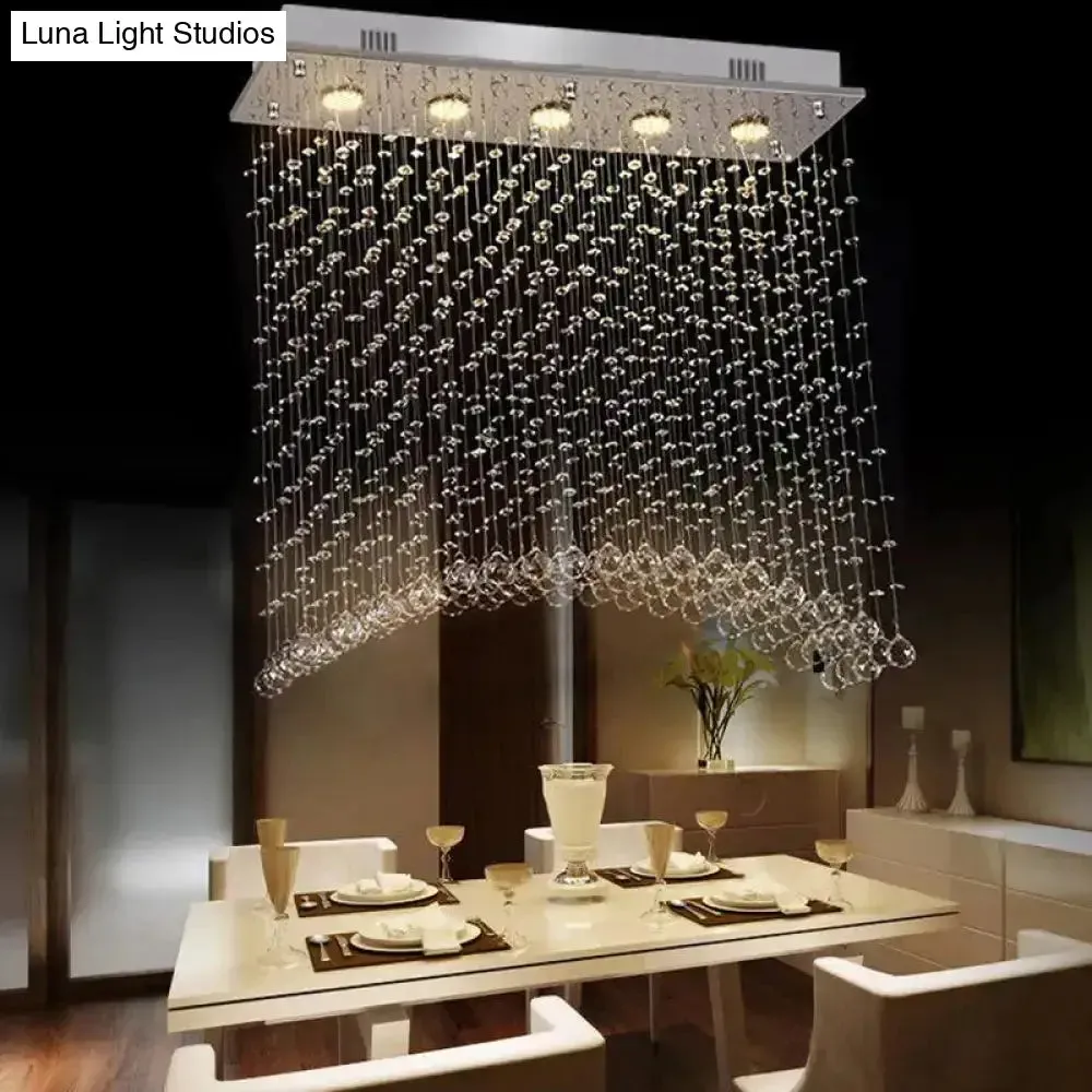 Contemporary Crystal Flush Mount Lighting - Minimalist Linear Design, 5-Light Ceiling Fixture