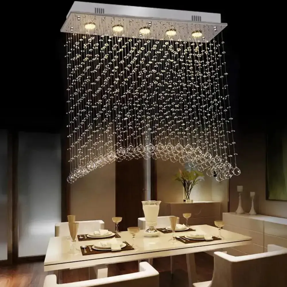 Contemporary Crystal Flush Mount Lighting - Minimalist Linear Design, 5-Light Ceiling Fixture