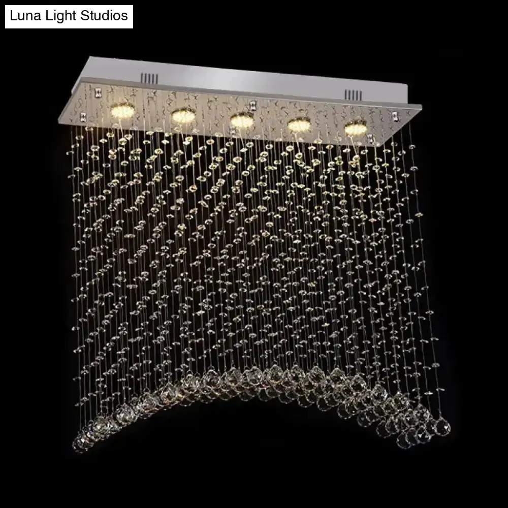 Contemporary Crystal Flush Mount Lighting - Minimalist Linear Design, 5-Light Ceiling Fixture