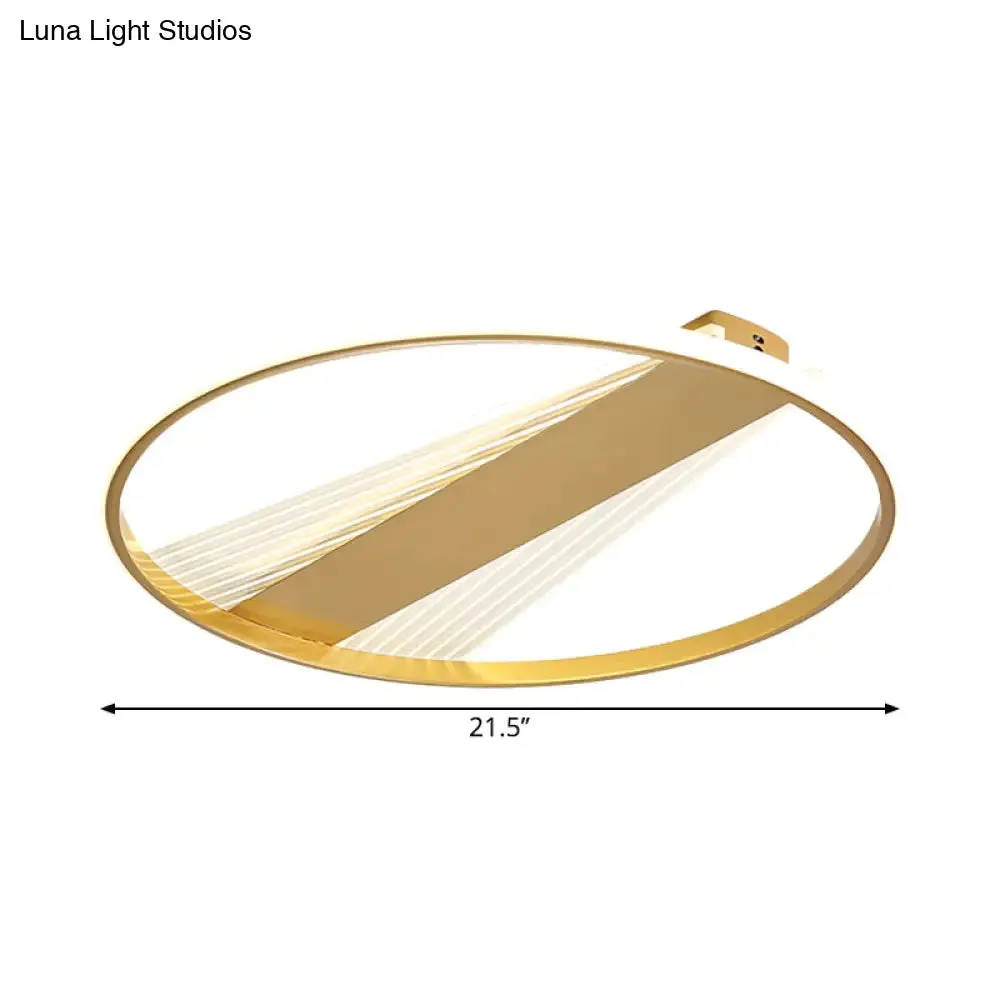 Contemporary LED Gold Flush Mount Ceiling Lamp for Bedroom - Ring Metal Fixture, 18"/21.5" Width