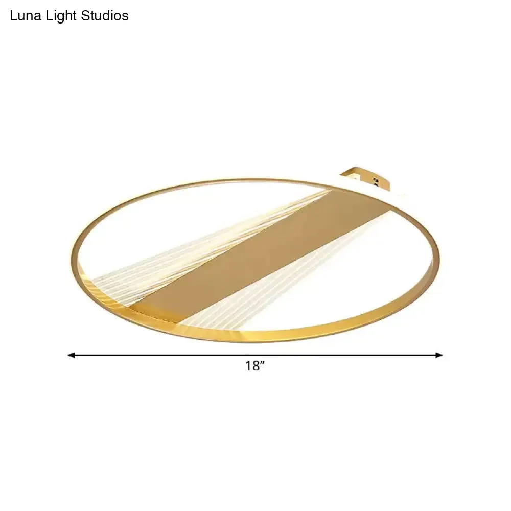 Contemporary LED Gold Flush Mount Ceiling Lamp for Bedroom - Ring Metal Fixture, 18"/21.5" Width