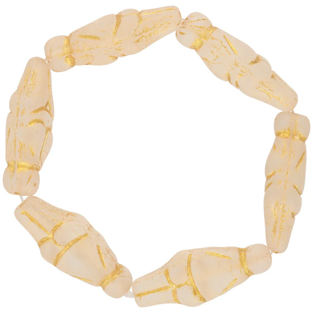 Czech Glass Goddess (25x10mm) Crystal Transparent Matte with Yellow Gold Wash , 1 Strand
