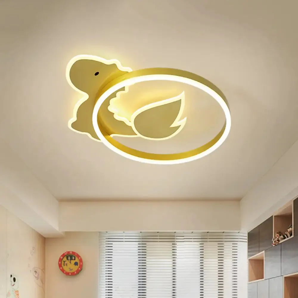 Dinosaur LED Flush Mount Ceiling Lamp for Baby Room in Warm/White Light - Cartoon Acrylic Gold Design