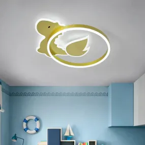 Dinosaur LED Flush Mount Ceiling Lamp for Baby Room in Warm/White Light - Cartoon Acrylic Gold Design