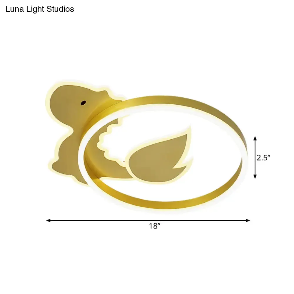 Dinosaur LED Flush Mount Ceiling Lamp for Baby Room in Warm/White Light - Cartoon Acrylic Gold Design