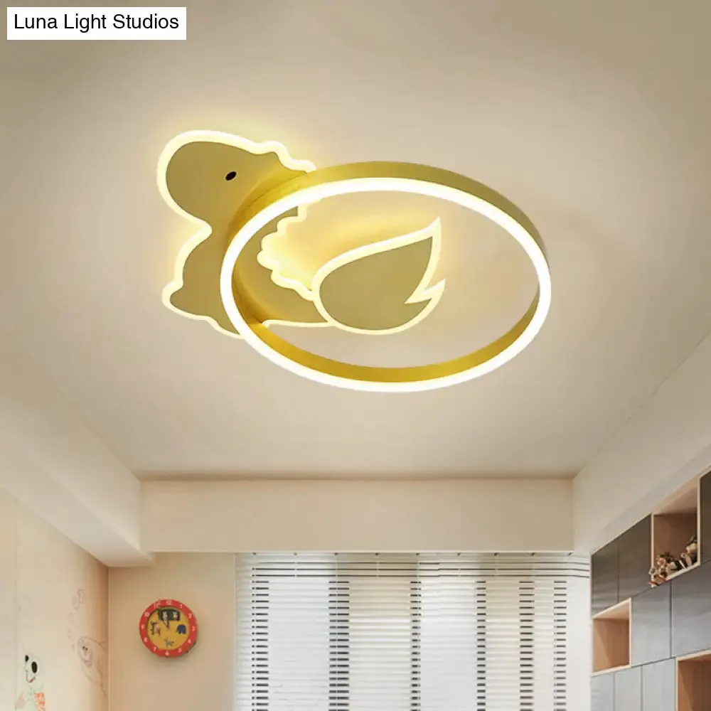 Dinosaur LED Flush Mount Ceiling Lamp for Baby Room in Warm/White Light - Cartoon Acrylic Gold Design