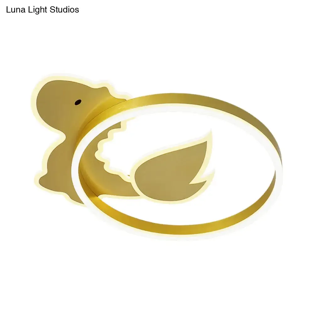 Dinosaur LED Flush Mount Ceiling Lamp for Baby Room in Warm/White Light - Cartoon Acrylic Gold Design