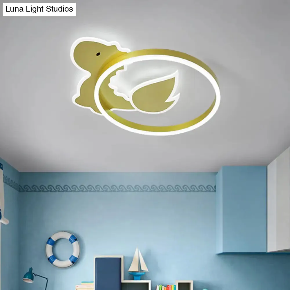 Dinosaur LED Flush Mount Ceiling Lamp for Baby Room in Warm/White Light - Cartoon Acrylic Gold Design
