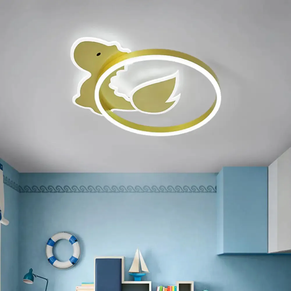 Dinosaur LED Flush Mount Ceiling Lamp for Baby Room in Warm/White Light - Cartoon Acrylic Gold Design