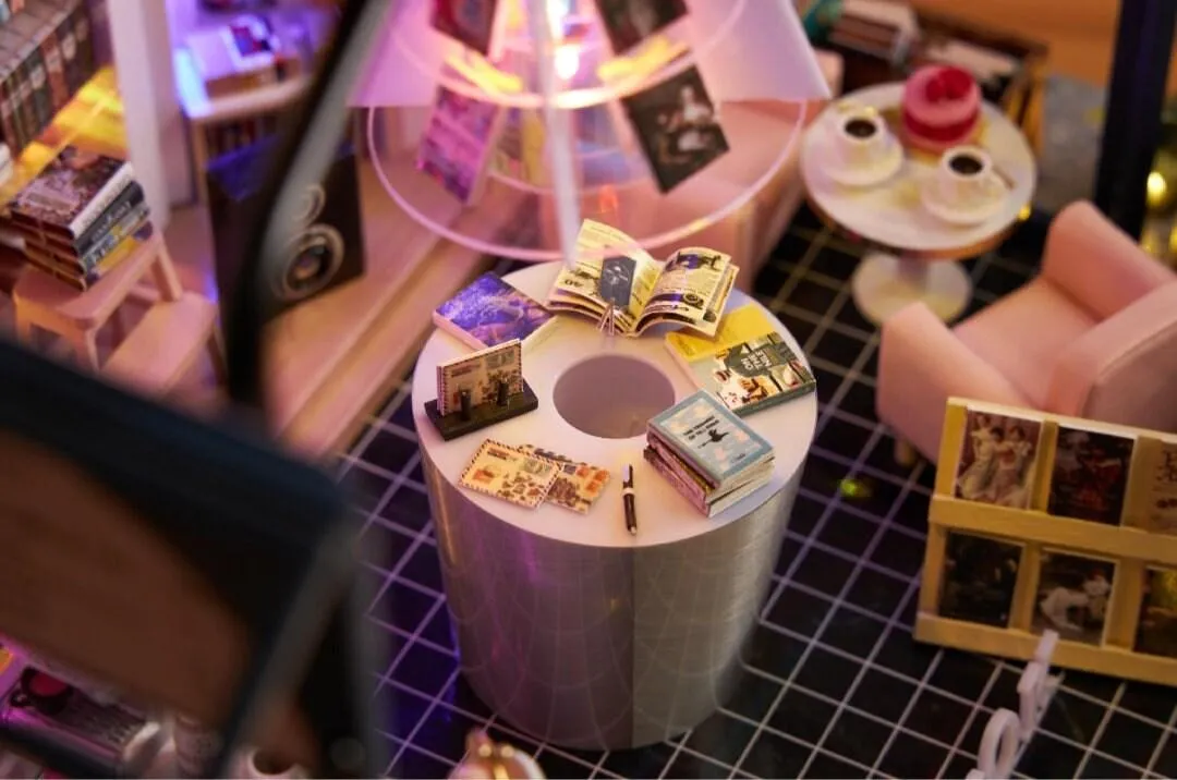 DIY Dollhouse Kit - Book Store Dollhouse Miniature - Book Shop Dollhouse Kit - Book Cafe Dollhouse With Music Lounge - Book Lover Gifts