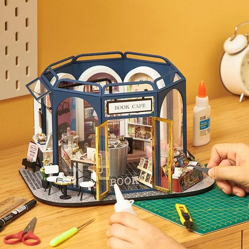 DIY Dollhouse Kit - Book Store Dollhouse Miniature - Book Shop Dollhouse Kit - Book Cafe Dollhouse With Music Lounge - Book Lover Gifts