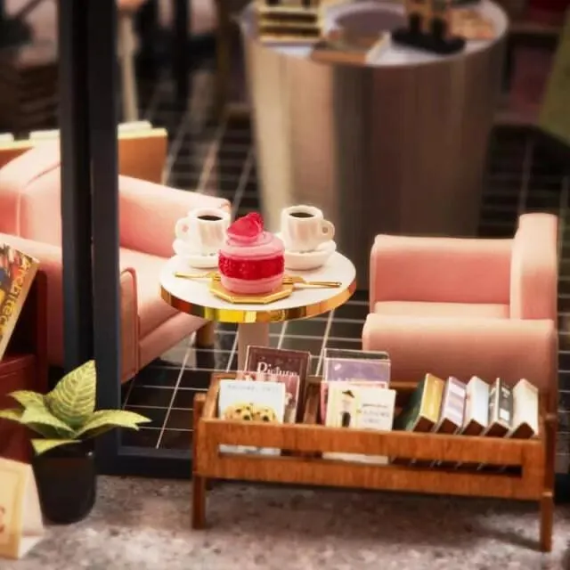 DIY Dollhouse Kit - Book Store Dollhouse Miniature - Book Shop Dollhouse Kit - Book Cafe Dollhouse With Music Lounge - Book Lover Gifts