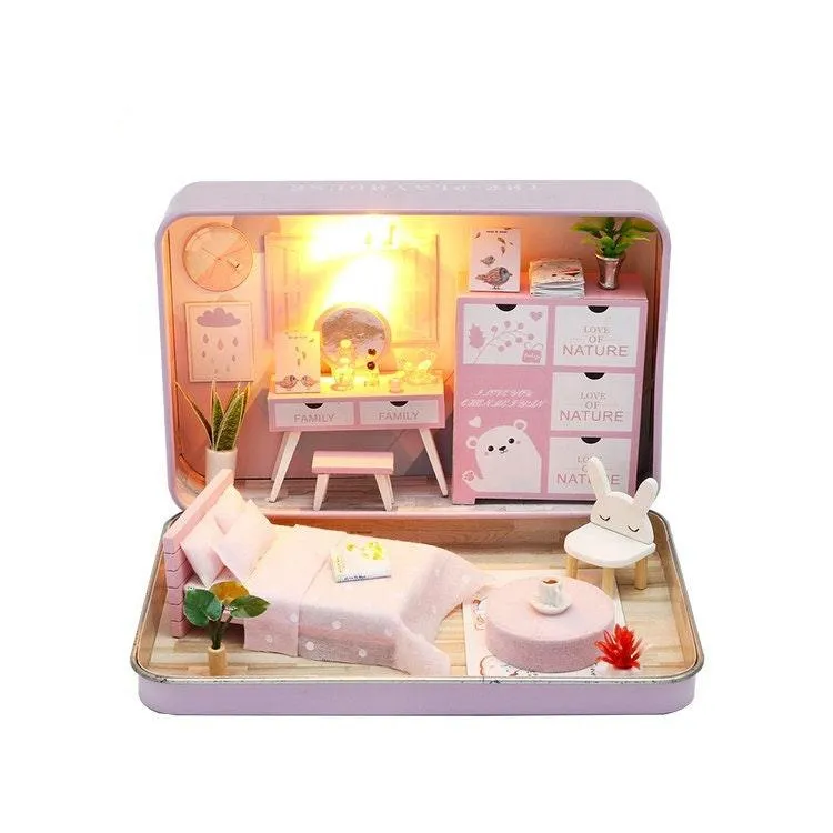 DIY Theatre Series Dollhouse Kit Box (Romantic,Summer,Happiness) Miniature Dollhouse In 3 Patterns Adult Craft Theatre Series Dollhouse