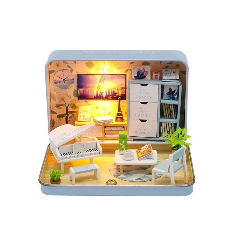 DIY Theatre Series Dollhouse Kit Box (Romantic,Summer,Happiness) Miniature Dollhouse In 3 Patterns Adult Craft Theatre Series Dollhouse
