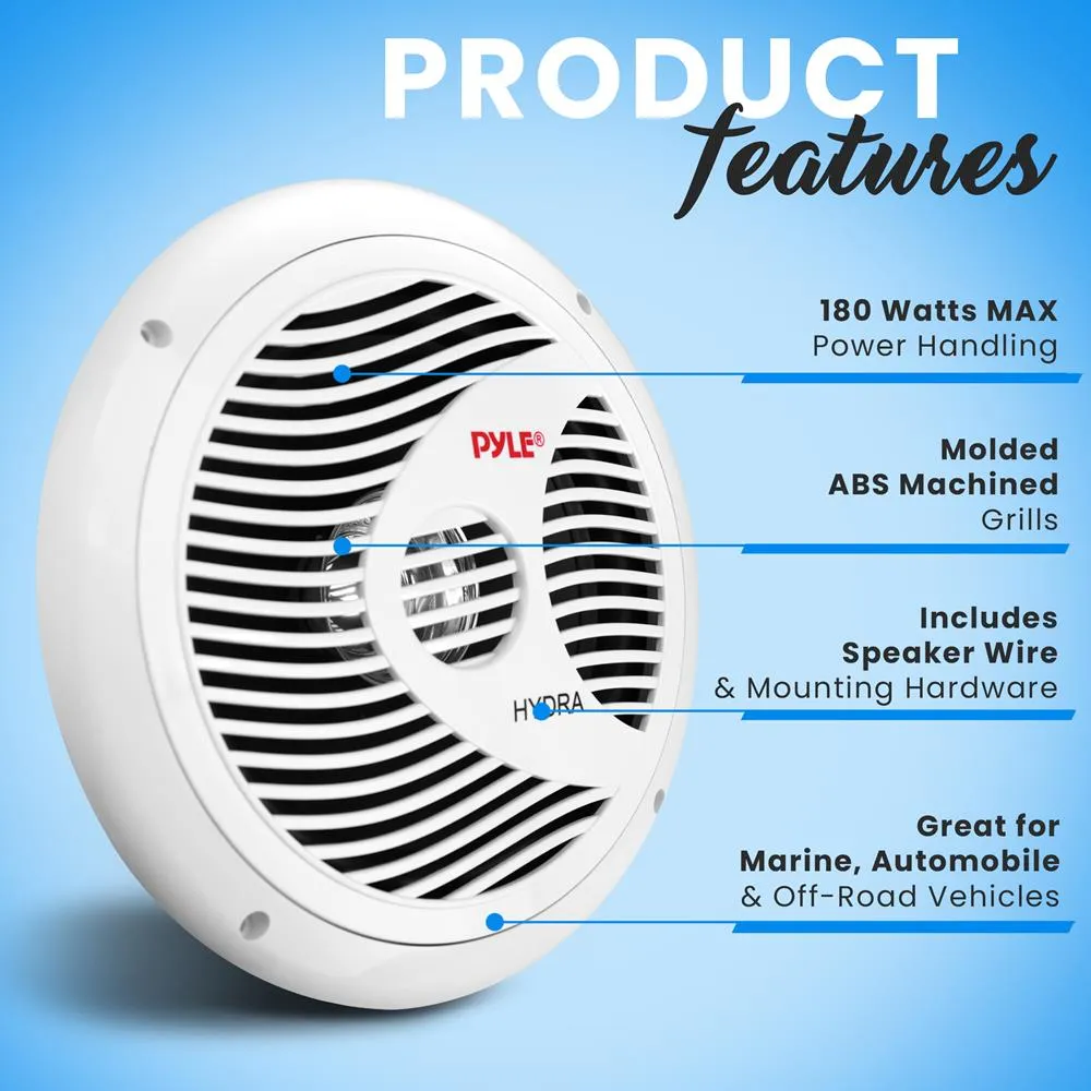 Dual 8'' Waterproof Marine Speakers, Full Range Stereo Sound, 180 Watt, White