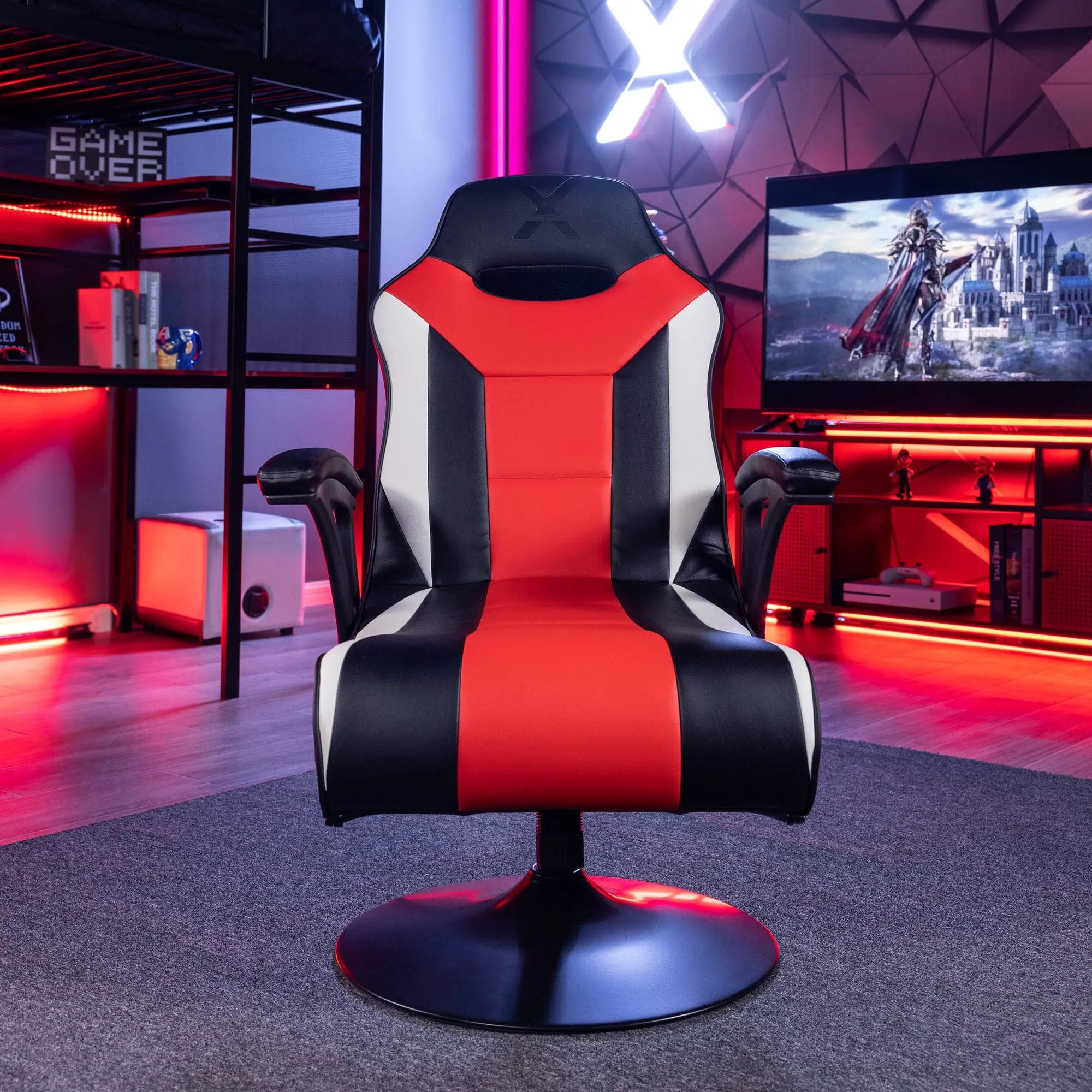 Falcon 2.1 Pedestal Gaming Chair, Black/White/Red