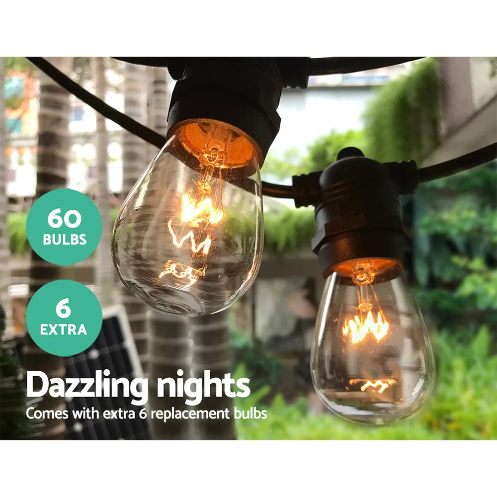Festoon String Lights 60 Bulbs Outdoor Wedding Party Garden Decoration 56m