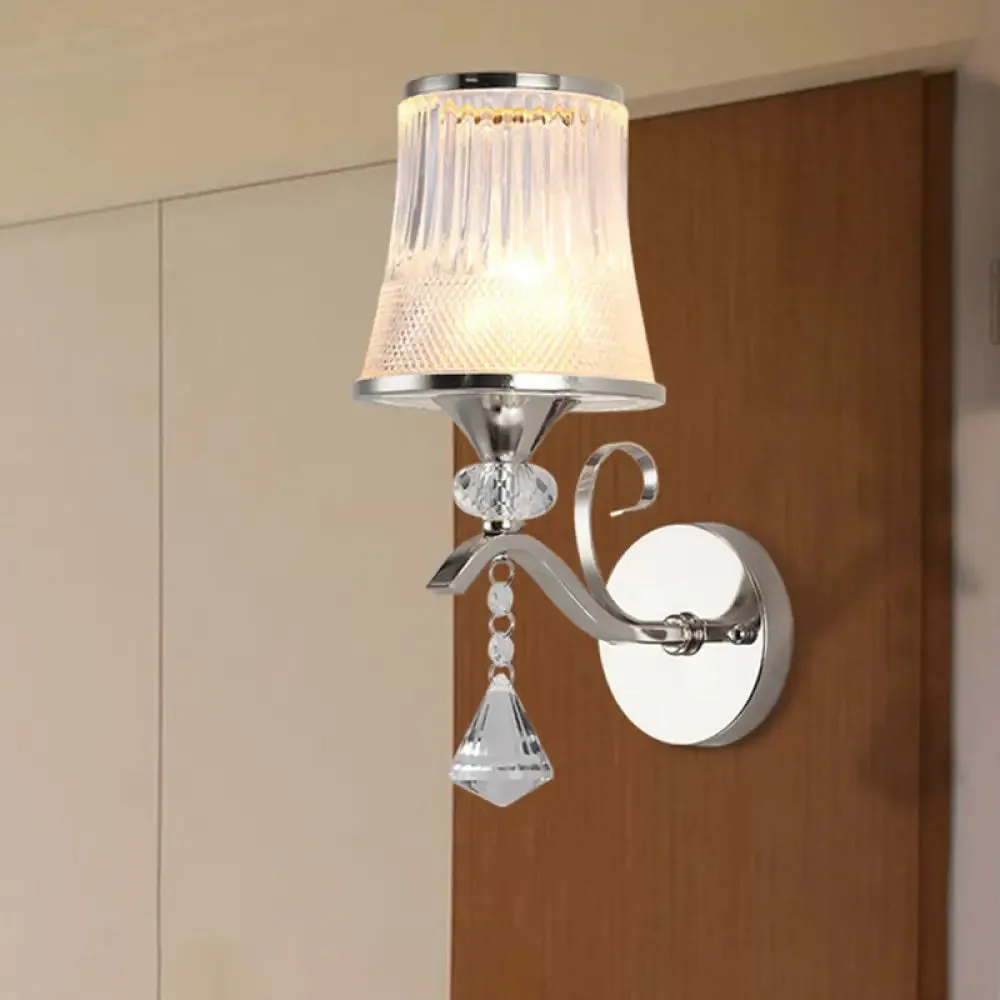 Frosted Glass Bell Wall Sconce - Modern Chrome Lighting for Bedroom