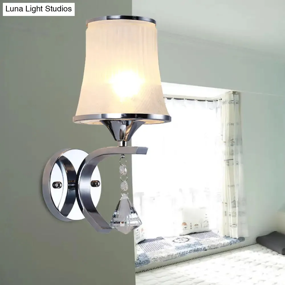 Frosted Glass Bell Wall Sconce - Modern Chrome Lighting for Bedroom