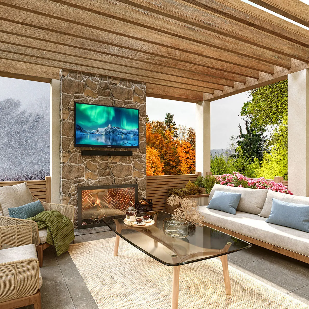 Furrion Aurora 70W 2.1 Outdoor Soundbar with Built-In Subwoofer, Bluetooth, HDMI-ARC, & Optical Inputs