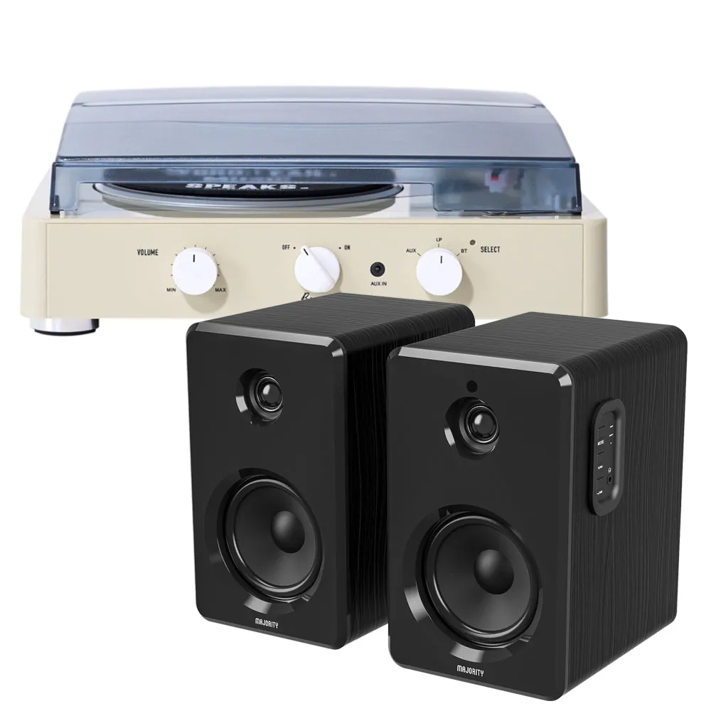 Gadhouse Brad MKII Record Player - Ivory   Bundled Majority D40 Bluetooth Speakers