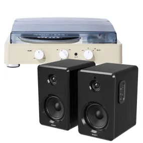 Gadhouse Brad MKII Record Player - Ivory   Bundled Majority D40 Bluetooth Speakers