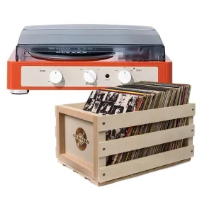 Gadhouse Brad MKII Record Player - Tangerine   Bundled Record Storage Crate