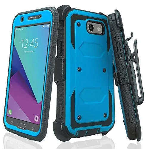 Galaxy J3 Emerge Case, Shockproof Armor   [Temper Glass Screen Protector] Heavy Duty Holster Shell Combo Case for Samsung Galaxy J3 Emerge - Blue