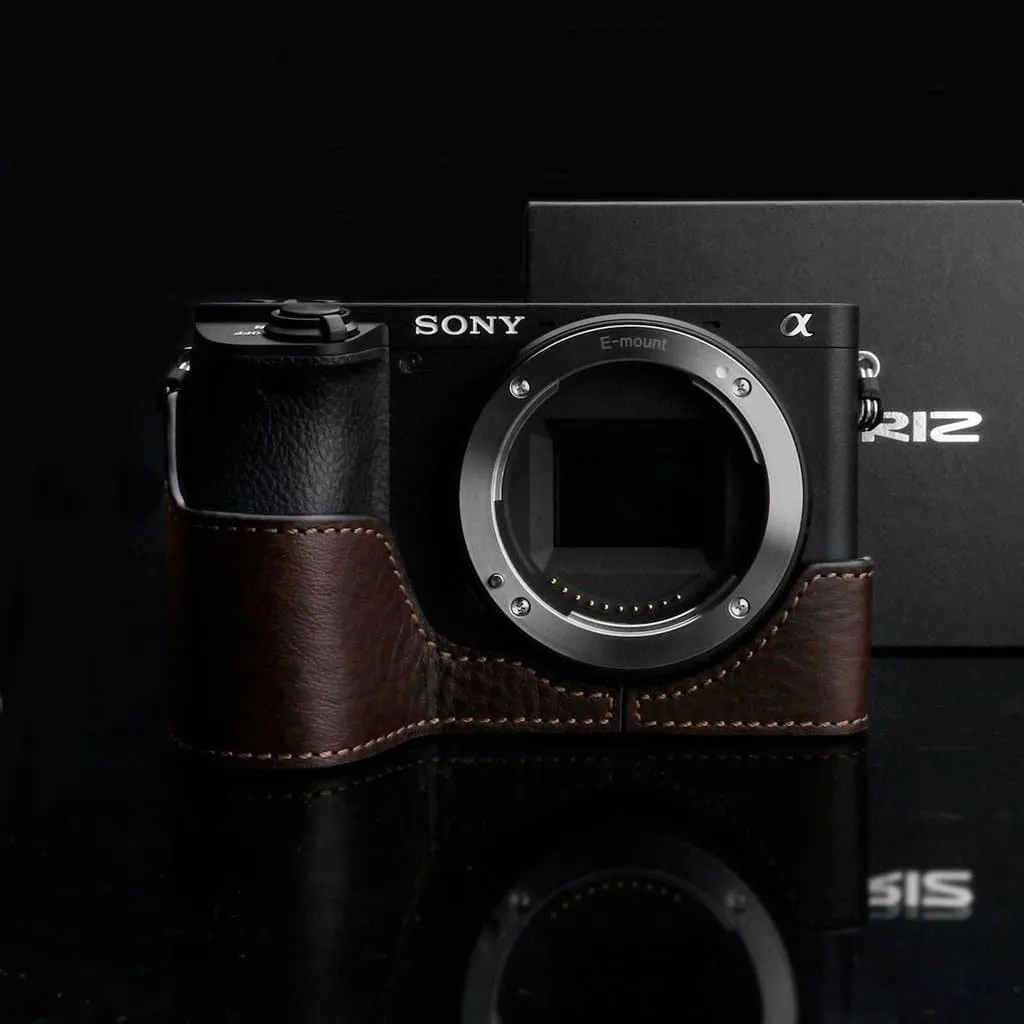 Gariz XS-CHA6500BR Genuine Leather Camera Half Case Brown for Sony A6500