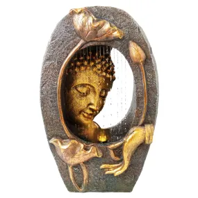 Gleevers Tabletop Buddha Fountain | 33x17x49.5cm | Polyresin LED Home Decor Bronze | Living Room/Office/Garden | Housewarming Gift for new home- 1 Piece
