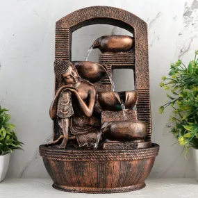 Global Grabbers Polyresin Table Top Indoor Outdoor Water Fall Fountain with LED Lights Home Decor Decoration Gift Gifting Items-A_COP-BG27