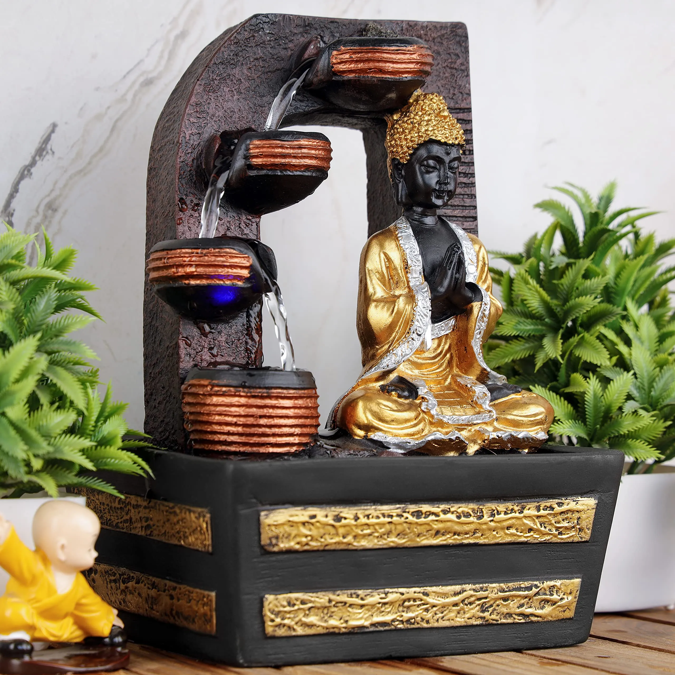 Global Grabbers Polyresin Table Top Indoor Outdoor Water Fall Fountain with LED Lights Home Decor Decoration Gift Gifting Items-GOL_BRO-S6-(1)