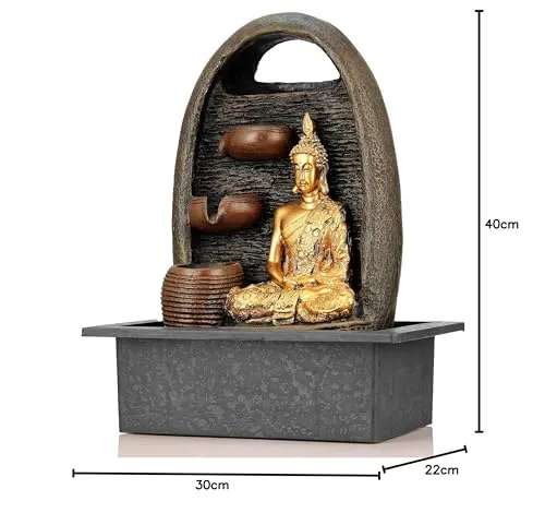Global Grabbers Polyresin Table Top Indoor Outdoor Water Fall Fountain with LED Lights Home Decor Decoration Gift Gifting Items-GOL_BRO-SF61-(000)