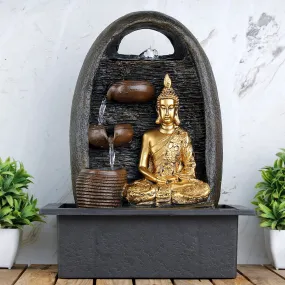 Global Grabbers Polyresin Table Top Indoor Outdoor Water Fall Fountain with LED Lights Home Decor Decoration Gift Gifting Items-GOL_BRO-SF61-(000)