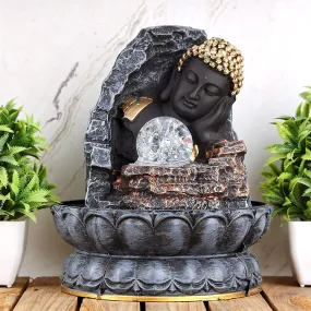Global Grabbers Polyresin Table Top Indoor Outdoor Water Fall Fountain with LED Lights Home Decor Decoration Gift Gifting Items-GOL_GRY-SF37-(000)
