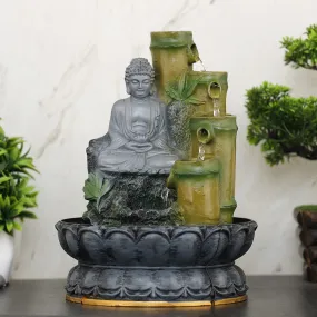 Global Grabbers Polyresin Table Top Indoor Outdoor Water Fall Fountain with LED Lights Home Decor Decoration Gift Gifting Items-Gry_GRE-SF85-(000)