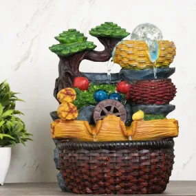 Global Grabbers Polyresin Table Top Indoor Outdoor Water Fall Fountain with LED Lights Home Decor Decoration Gift Gifting Items-NAT_MULTI-BL-FN2-(000)
