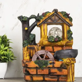 Global Grabbers Polyresin Table Top Indoor Outdoor Water Fall Fountain with LED Lights Home Decor Decoration Gift Gifting Items-NAT_MULTI-BL-FN4-(000)