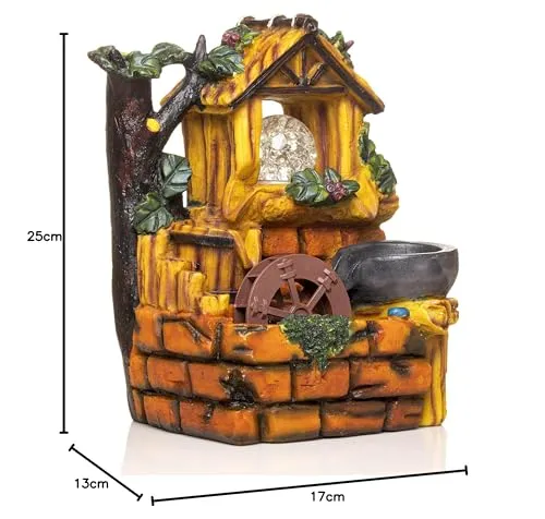 Global Grabbers Polyresin Table Top Indoor Outdoor Water Fall Fountain with LED Lights Home Decor Decoration Gift Gifting Items-NAT_MULTI-BL-FN4-(000)