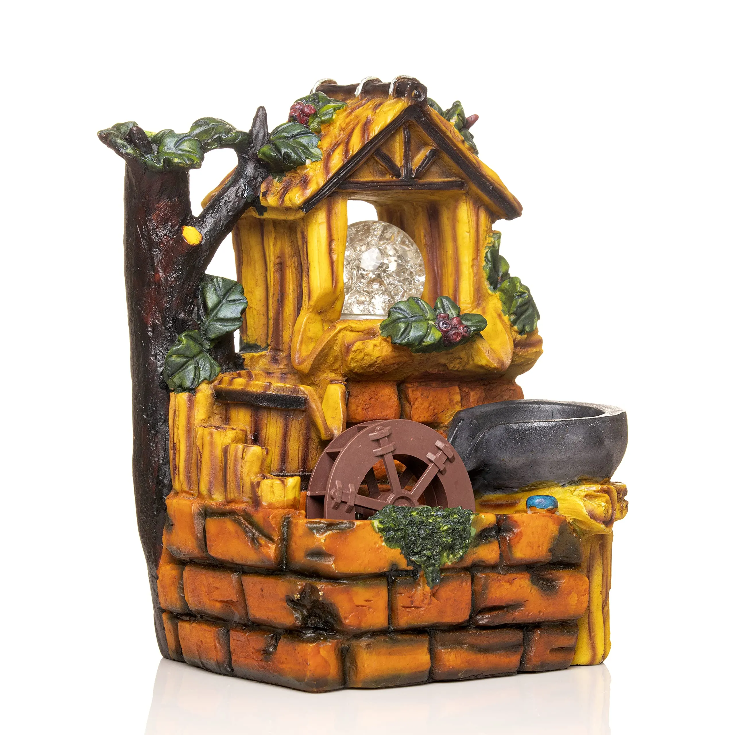Global Grabbers Polyresin Table Top Indoor Outdoor Water Fall Fountain with LED Lights Home Decor Decoration Gift Gifting Items-NAT_MULTI-BL-FN4-(000)