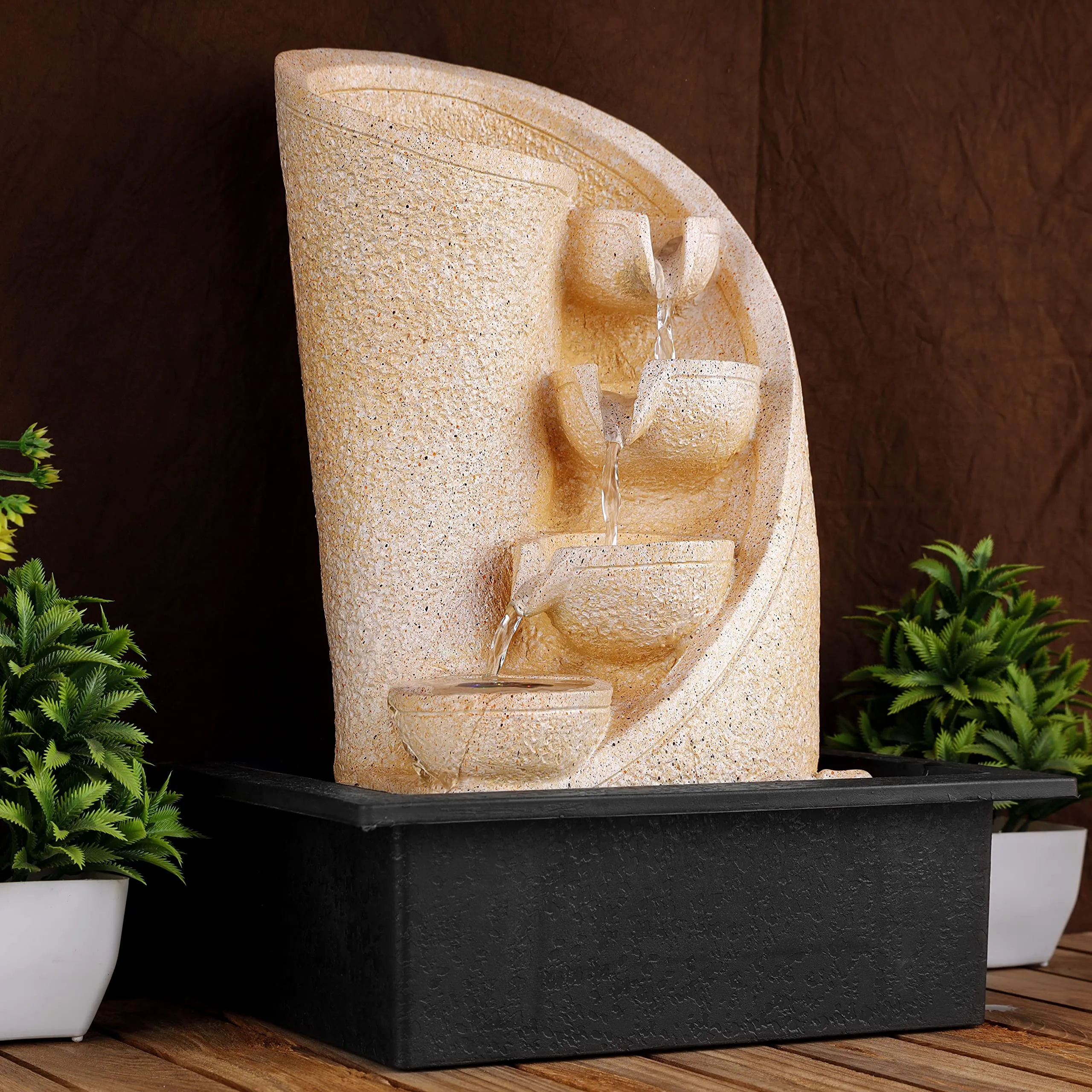 Global Grabbers Polyresin Table Top Indoor Outdoor Water Fall Fountain with LED Lights Home Decor Decoration Gift Gifting Items-STN-SF32-(000)