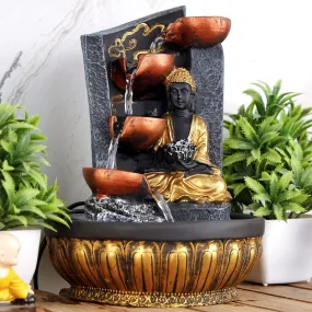 Global Grabbers Polyresin Table Top Indoor Outdoor Water Fountain with LED Lights for Home Decor Decoration Showpiece Gift Gifting Items-GOL_GRY-SG15-(0)